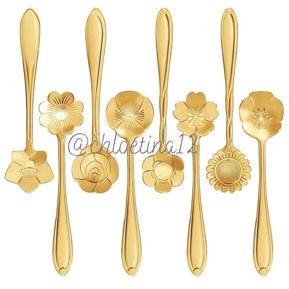 8pcs Stainless Steel Flower Gold/ Silver Spoon Set - Picture 1 of 15